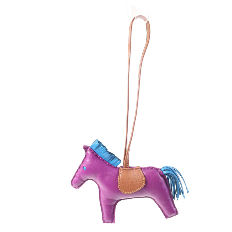 HERMES Milo皮革Rodeo MM掛飾Anemone/Bleu Izmir/Fauve-7