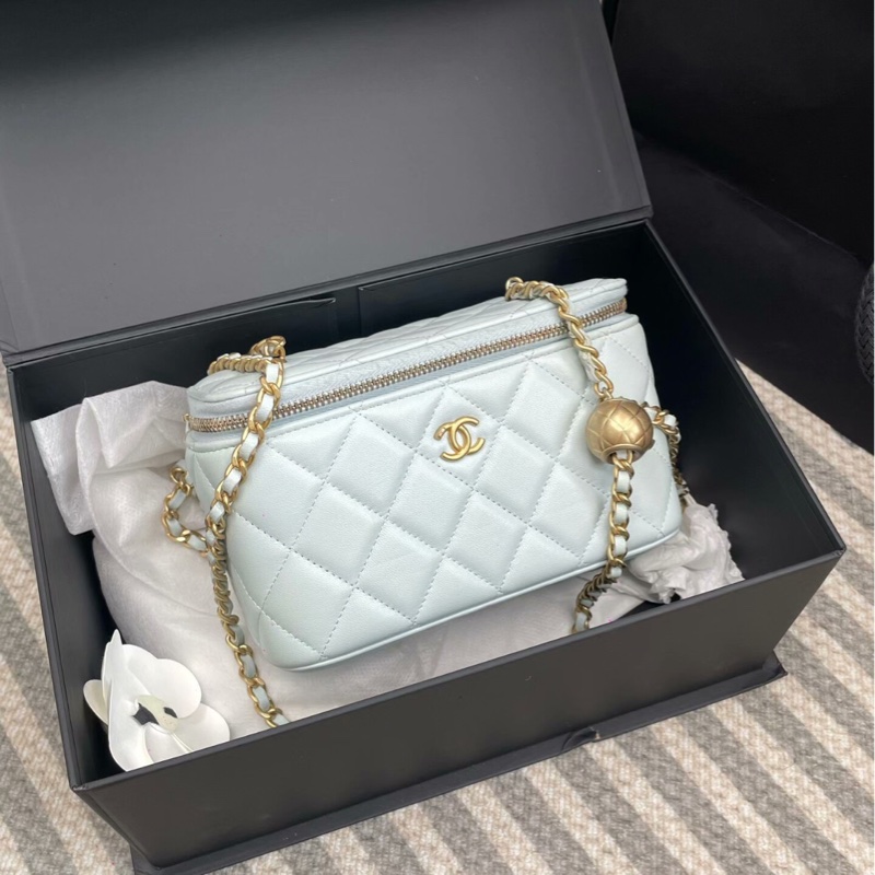 【97%新 2025年全新✨ 全網最低價】Chanel金球淡藍色長盒子鏈條包-0
