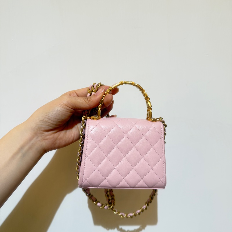 🔥新到：閒置🆕 Chanel/香奈兒22B Kellymini 琺瑯手柄櫻花粉金扣羊皮-2