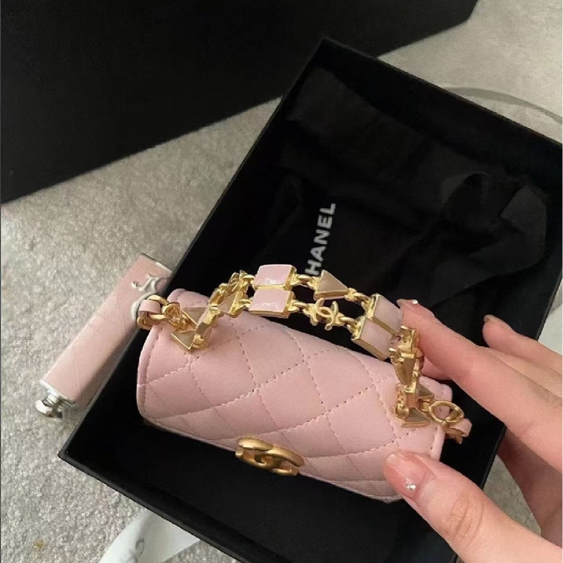 🔥新到：閒置🆕 Chanel/香奈兒22B Kellymini 琺瑯手柄櫻花粉金扣羊皮-3