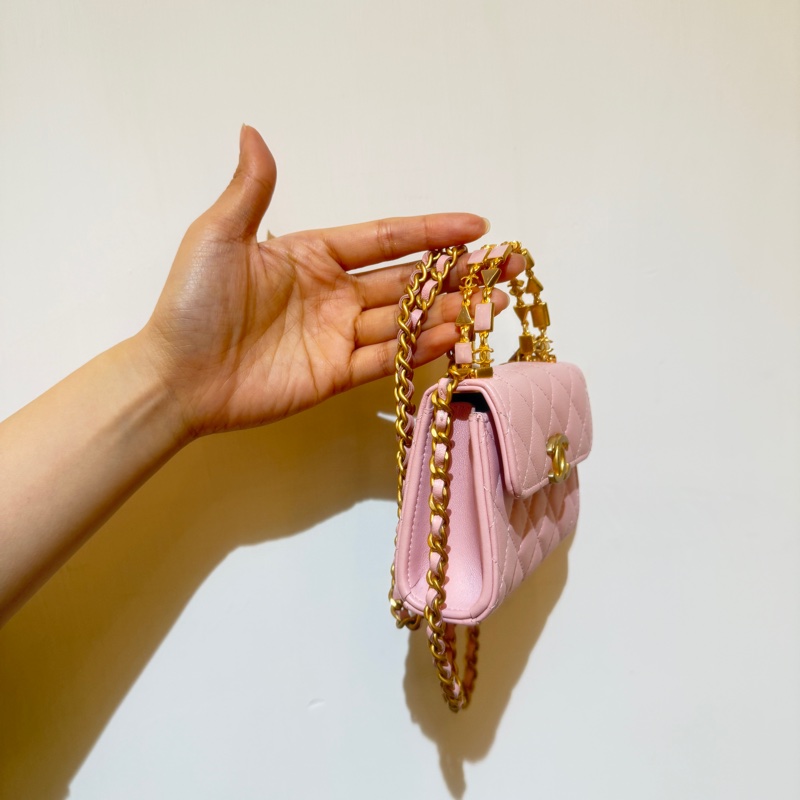 🔥新到：閒置🆕 Chanel/香奈兒22B Kellymini 琺瑯手柄櫻花粉金扣羊皮-4