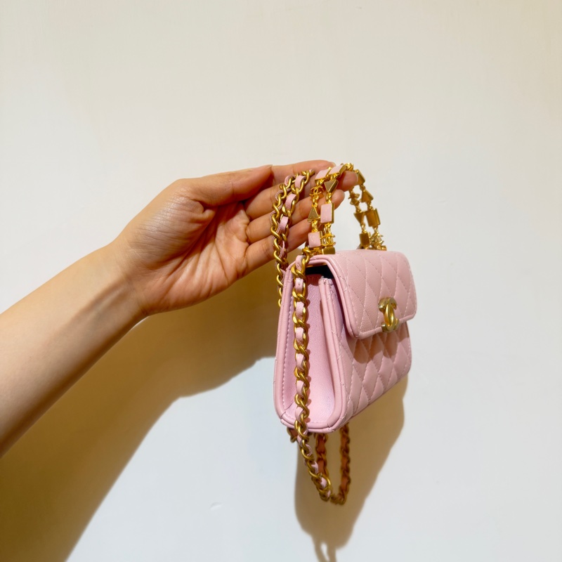 🔥新到：閒置🆕 Chanel/香奈兒22B Kellymini 琺瑯手柄櫻花粉金扣羊皮-5