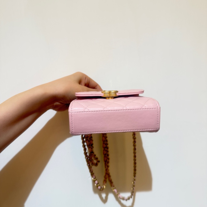 🔥新到：閒置🆕 Chanel/香奈兒22B Kellymini 琺瑯手柄櫻花粉金扣羊皮-8