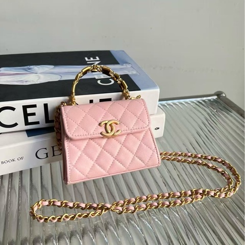 🔥新到：閒置🆕 Chanel/香奈兒22B Kellymini 琺瑯手柄櫻花粉金扣羊皮