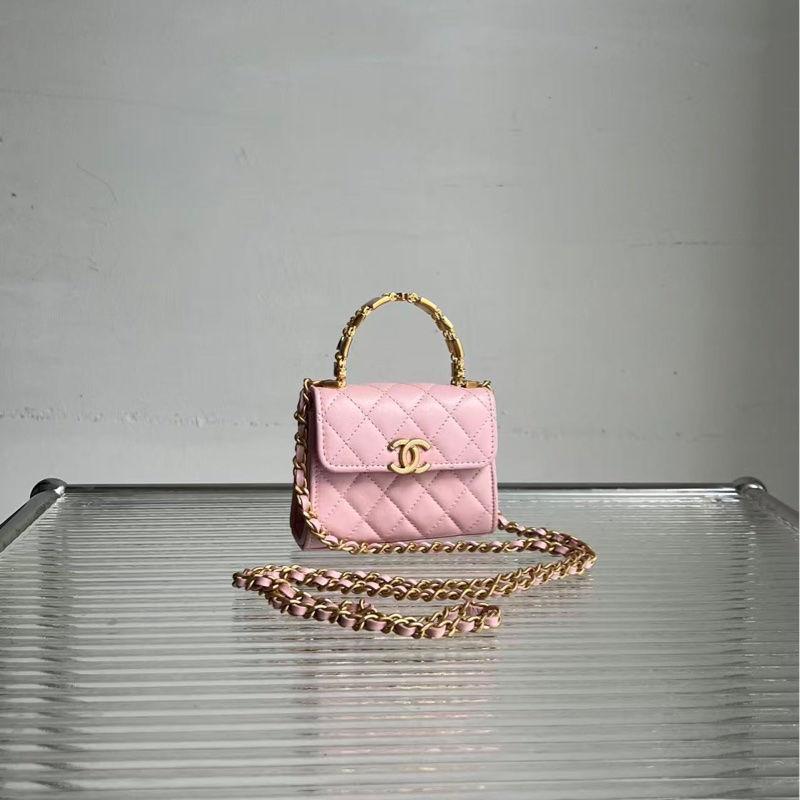 🔥新到:閒置🆕 Chanel/香奈兒22B Kellymini 琺瑯手柄櫻花粉金扣羊皮-0
