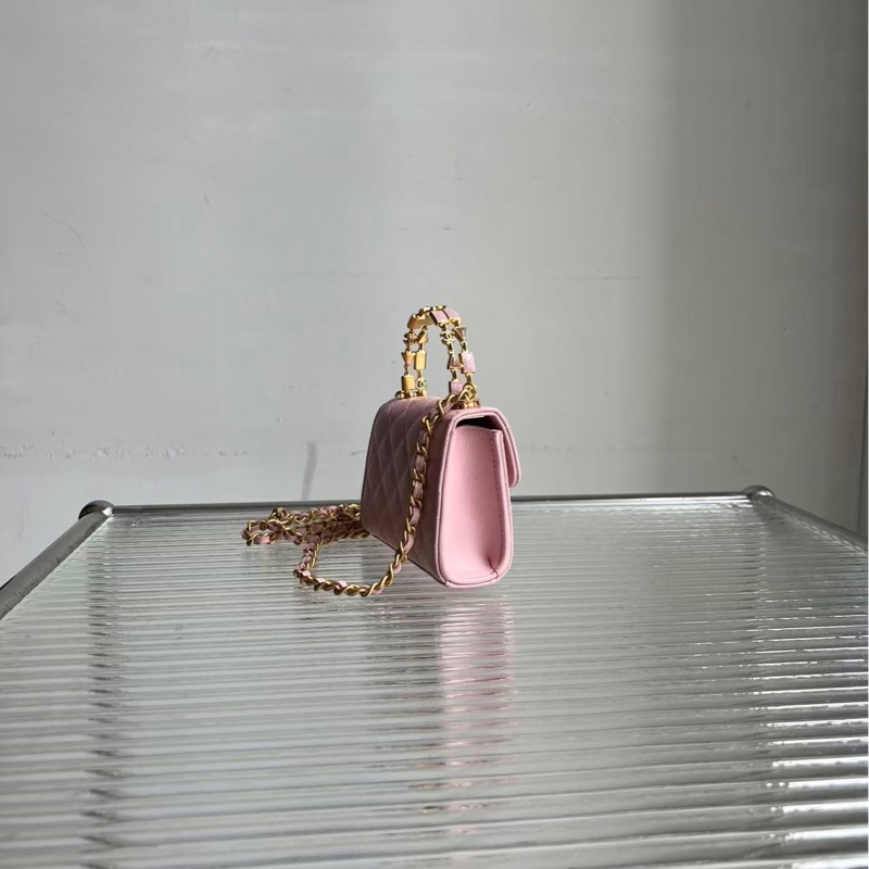 🔥新到:閒置🆕 Chanel/香奈兒22B Kellymini 琺瑯手柄櫻花粉金扣羊皮-5