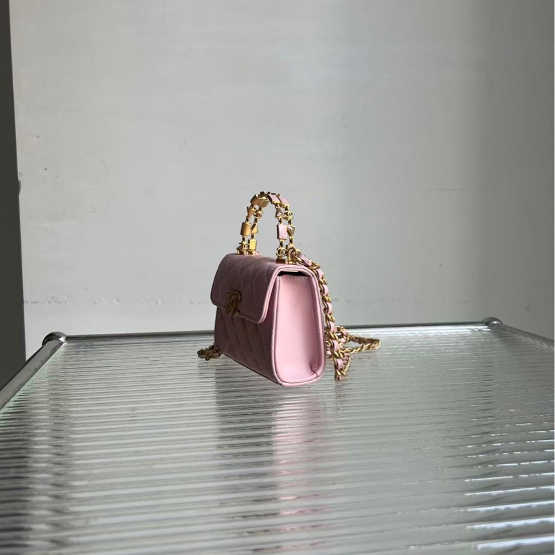 🔥新到:閒置🆕 Chanel/香奈兒22B Kellymini 琺瑯手柄櫻花粉金扣羊皮-6