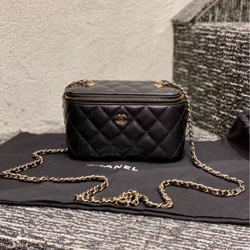 【99% ✨ 全網最低價】Chanel 黑金魚子醬皮長盒子鏈條包-0