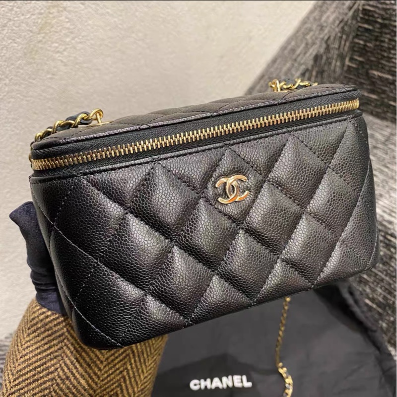 【99% ✨ 全網最低價】Chanel 黑金魚子醬皮長盒子鏈條包-1