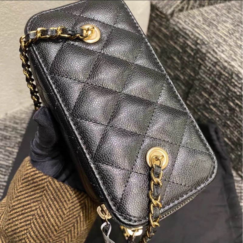 【99% ✨ 全網最低價】Chanel 黑金魚子醬皮長盒子鏈條包-4