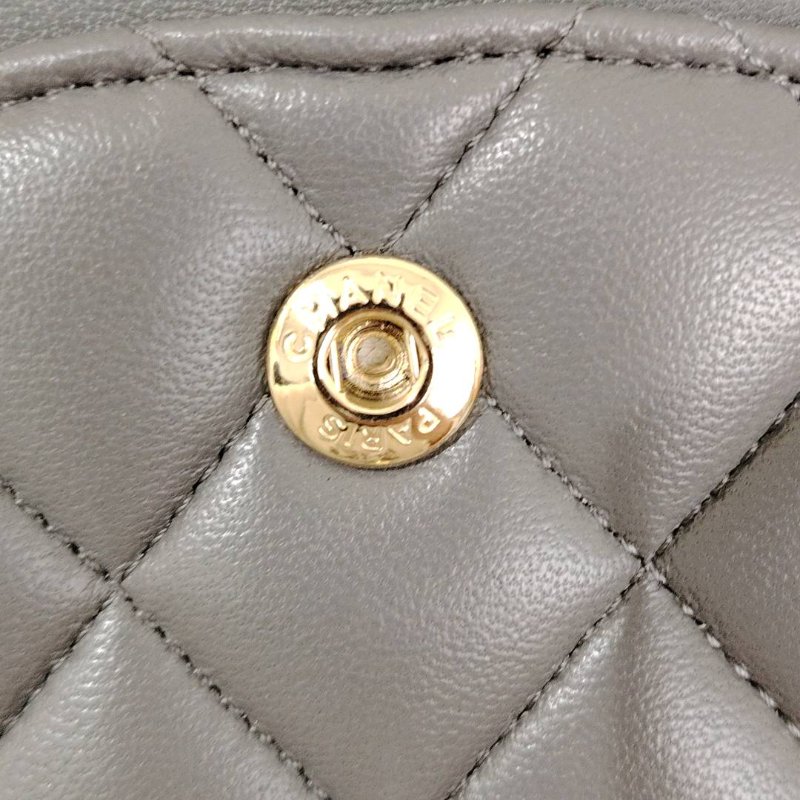 Chanel CLASSIC FLAP 灰色 菱格紋 羊皮 中號 金扣-5