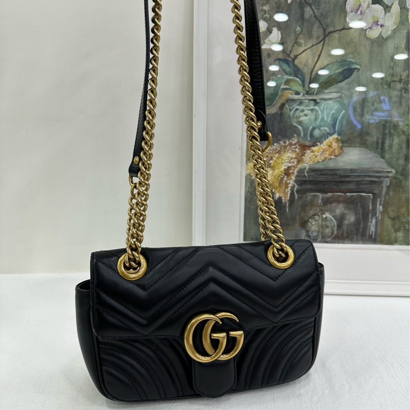 Gucci 古馳 marmont 馬蒙22，黑金成色很好，黑標024-6