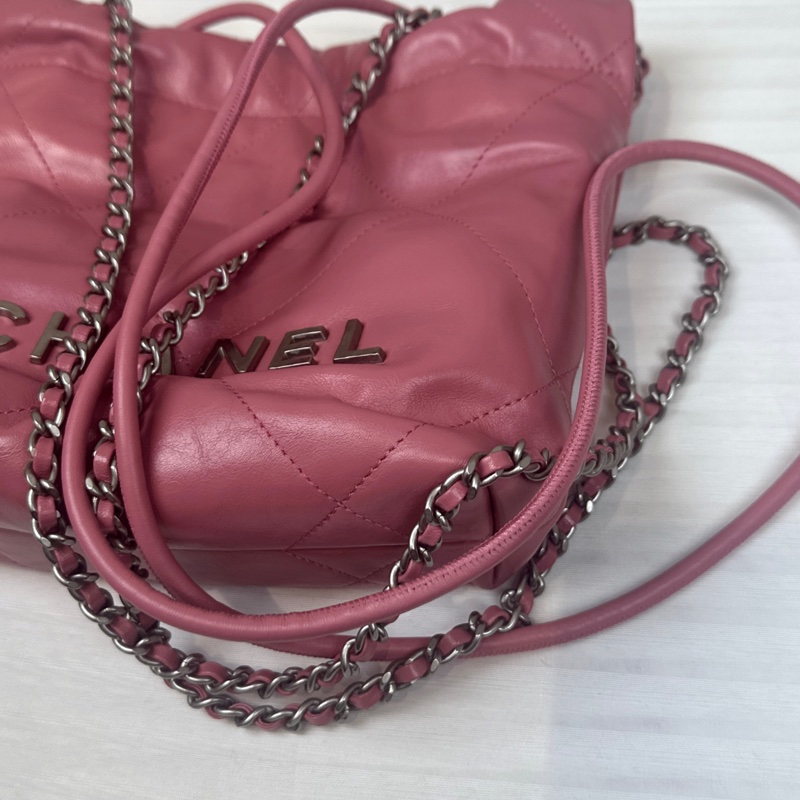 香奈兒/Chanel 22 Mini 粉色斜背hobo包 20x6x19cm-12