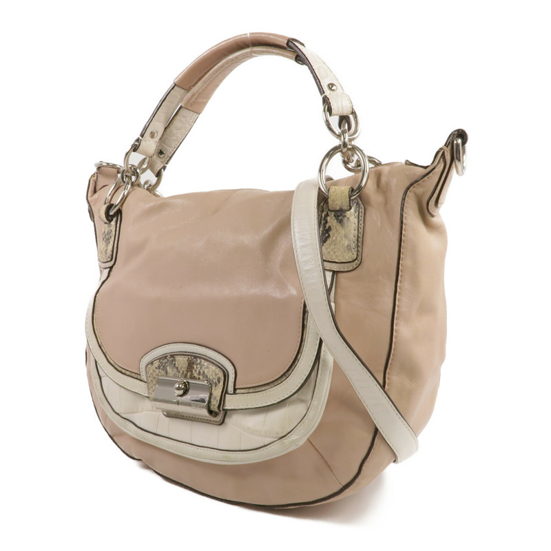 COACH 牛皮/壓花皮革2 Way Shoulder銀扣手挽肩背兩用袋-1