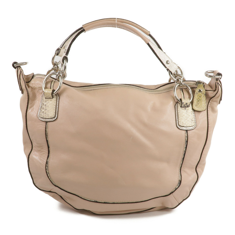 COACH 牛皮/壓花皮革2 Way Shoulder銀扣手挽肩背兩用袋-2