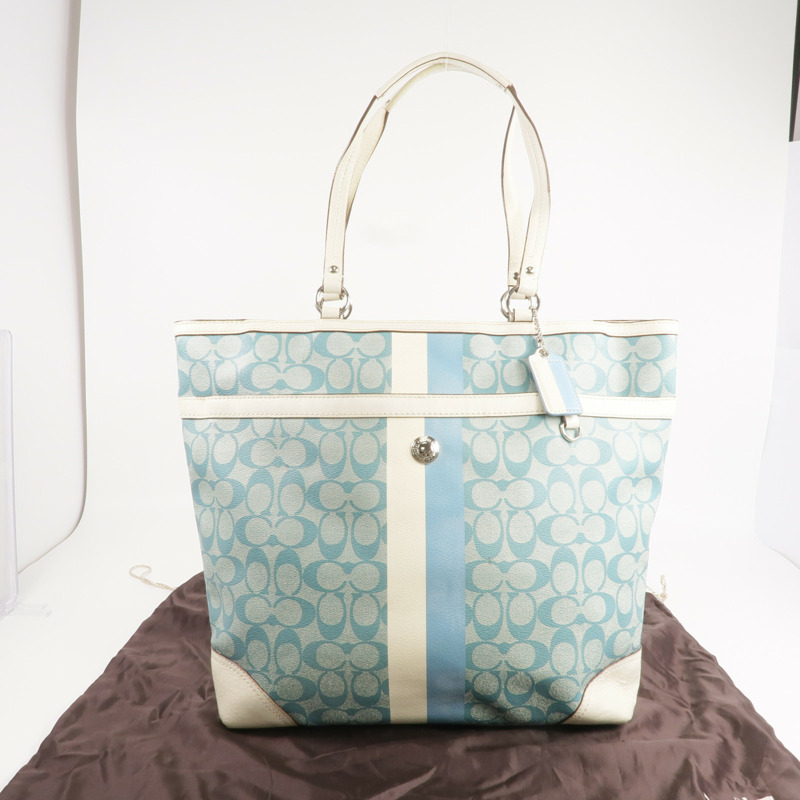 COACH 塗層帆布Shoulder Tote銀扣肩背袋/手挽袋-7