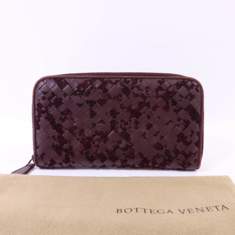 BOTTEGA VENETA 織紋皮革/天鵝絨Zip Around Wallet長錢包-10