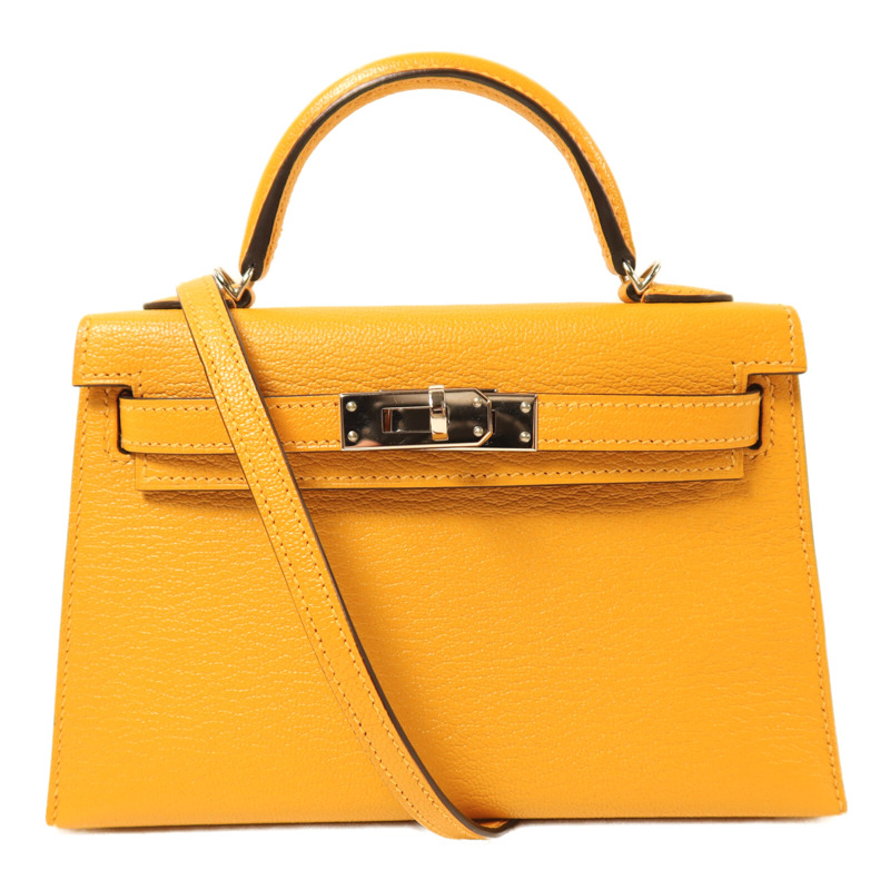 HERMES Chevre皮革Mini Kelly銀扣手挽袋-0
