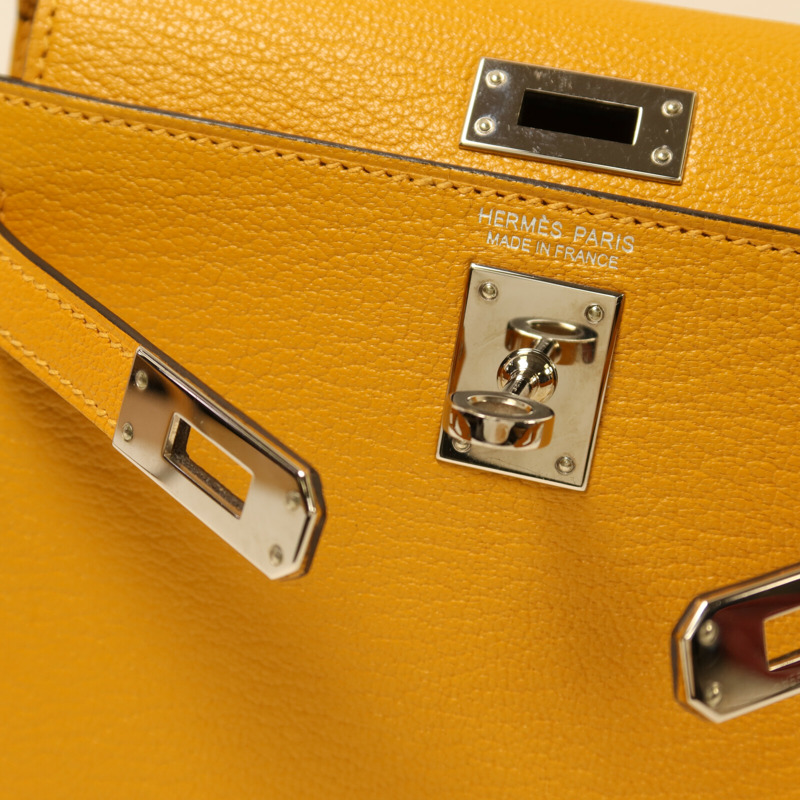 HERMES Chevre皮革Mini Kelly銀扣手挽袋-7