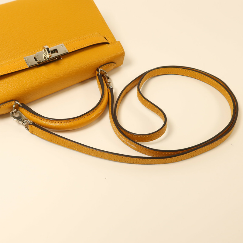 HERMES Chevre皮革Mini Kelly銀扣手挽袋-8