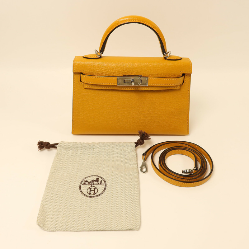 HERMES Chevre皮革Mini Kelly銀扣手挽袋-9