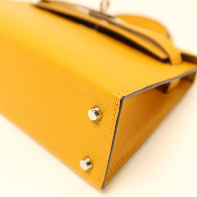 HERMES Chevre皮革Mini Kelly銀扣手挽袋-11