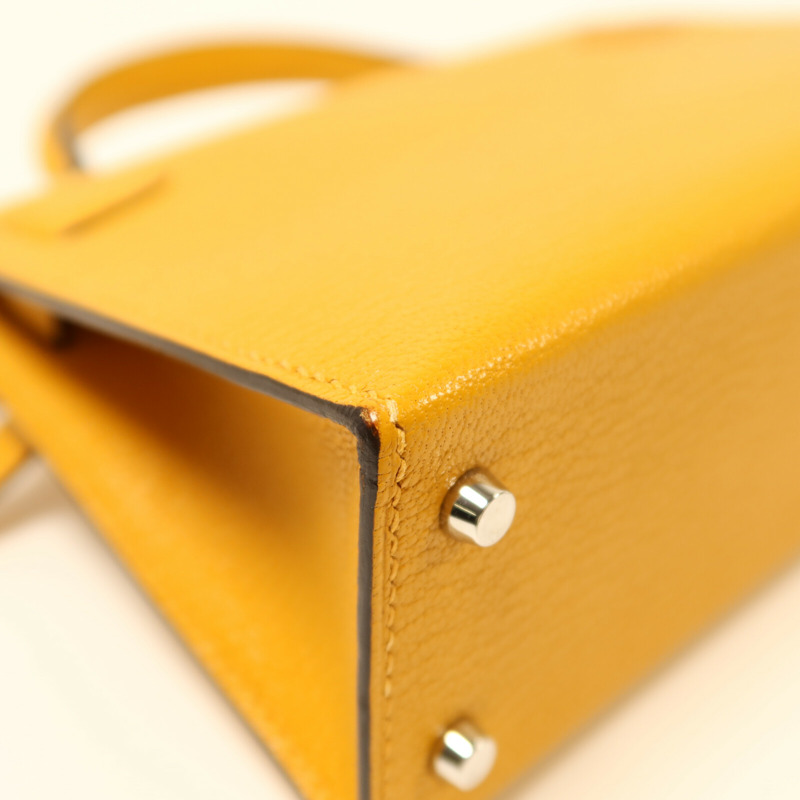 HERMES Chevre皮革Mini Kelly銀扣手挽袋-12