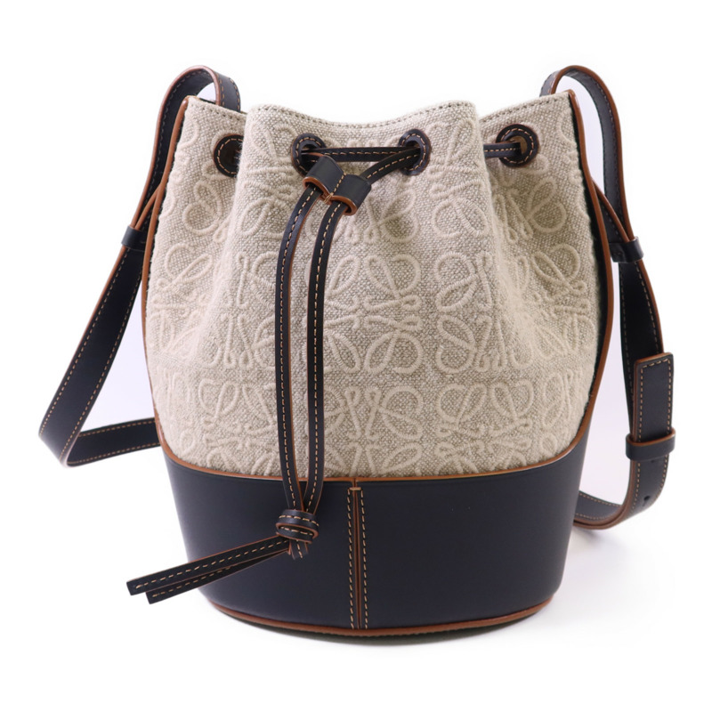 LOEWE 帆布/牛皮皮革Bucket Bag銀扣肩背袋-1