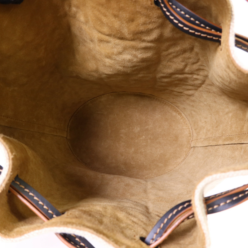 LOEWE 帆布/牛皮皮革Bucket Bag銀扣肩背袋-5