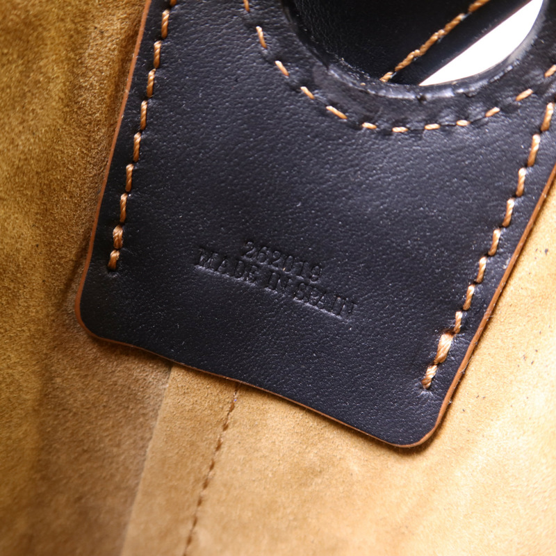 LOEWE 帆布/牛皮皮革Bucket Bag銀扣肩背袋-6