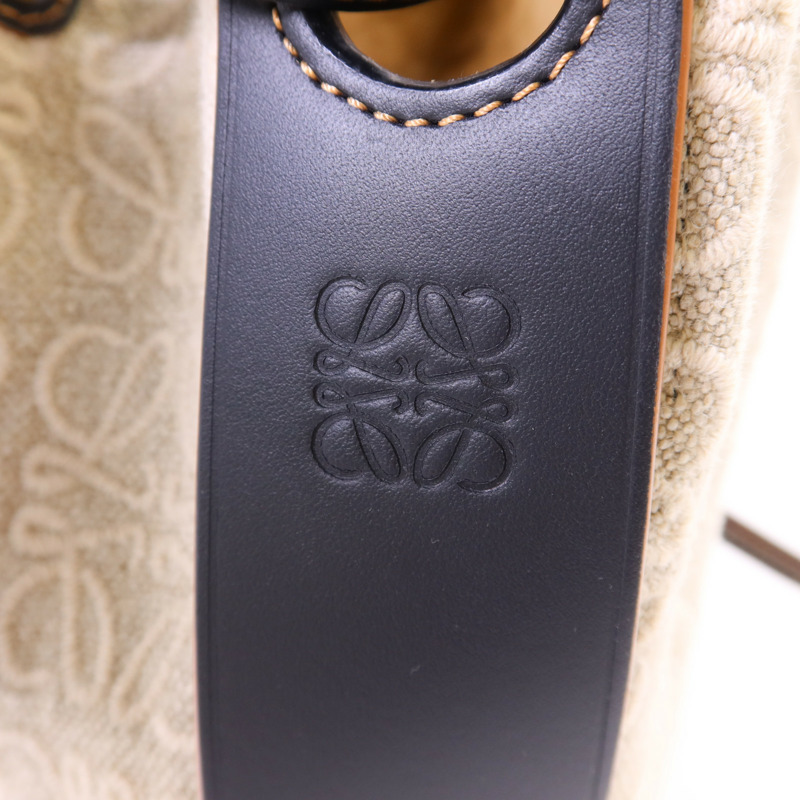 LOEWE 帆布/牛皮皮革Bucket Bag銀扣肩背袋-7