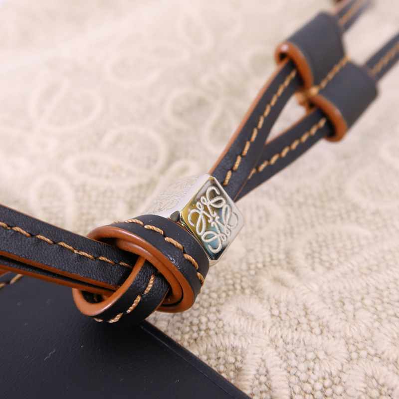 LOEWE 帆布/牛皮皮革Bucket Bag銀扣肩背袋-8