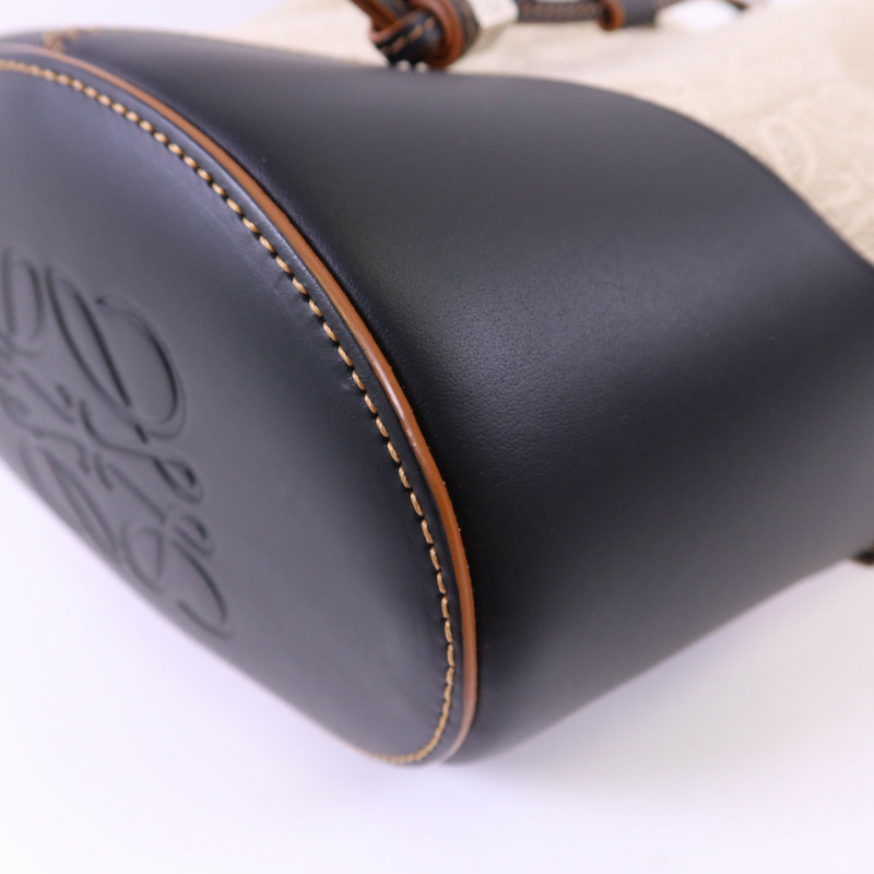 LOEWE 帆布/牛皮皮革Bucket Bag銀扣肩背袋-9