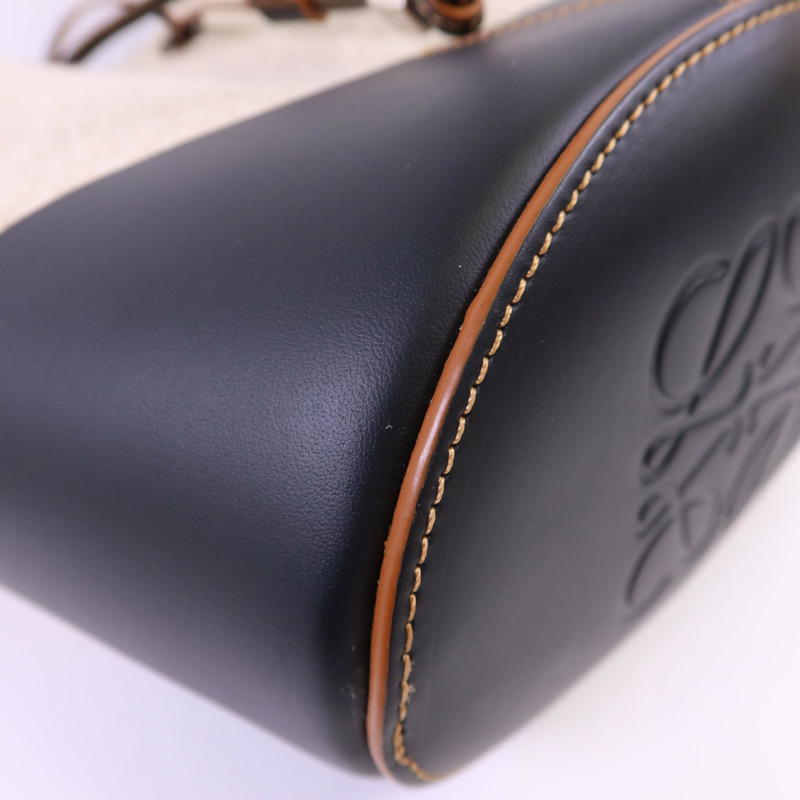 LOEWE 帆布/牛皮皮革Bucket Bag銀扣肩背袋-10
