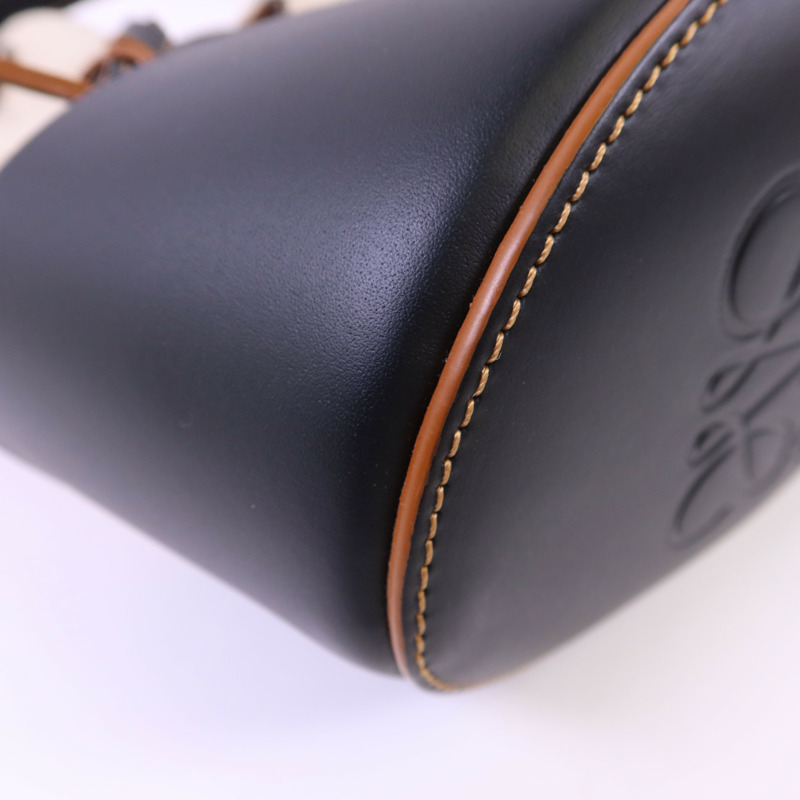 LOEWE 帆布/牛皮皮革Bucket Bag銀扣肩背袋-12