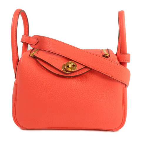 HERMES Clemence皮革Mini Lindy金扣手挽肩背兩用袋Rouge Tomate