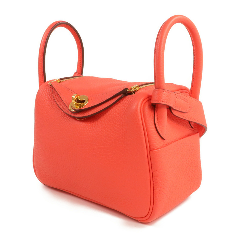 HERMES Clemence皮革Mini Lindy金扣手挽肩背兩用袋Rouge Tomate-1