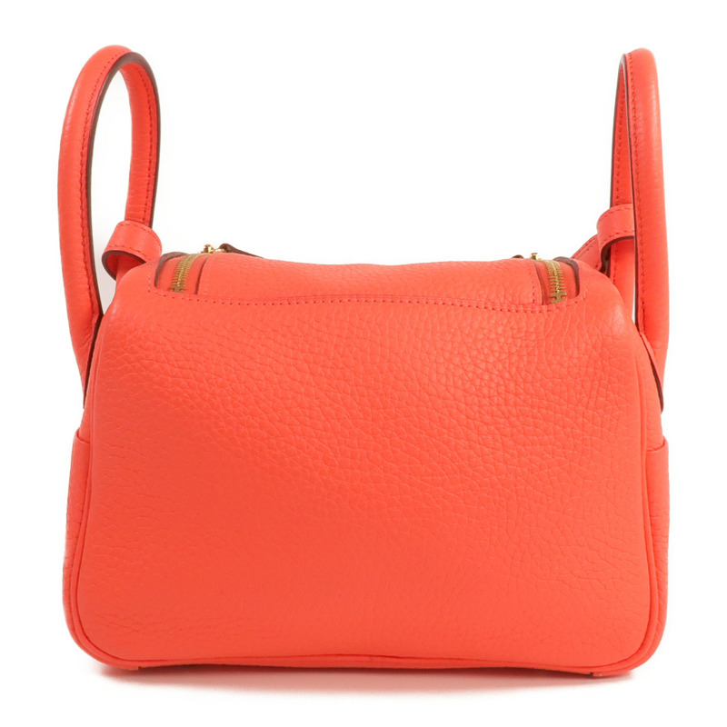 HERMES Clemence皮革Mini Lindy金扣手挽肩背兩用袋Rouge Tomate-2