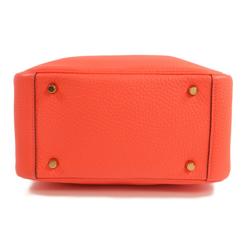 HERMES Clemence皮革Mini Lindy金扣手挽肩背兩用袋Rouge Tomate-3
