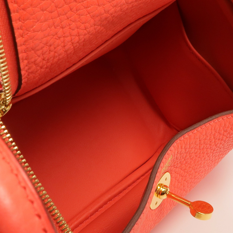 HERMES Clemence皮革Mini Lindy金扣手挽肩背兩用袋Rouge Tomate-4