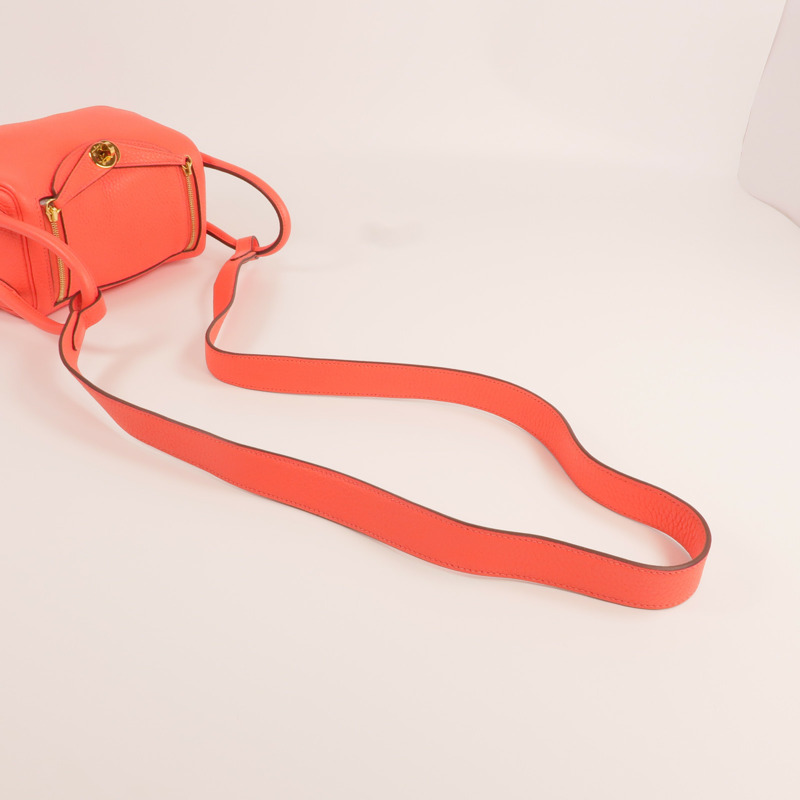 HERMES Clemence皮革Mini Lindy金扣手挽肩背兩用袋Rouge Tomate-5