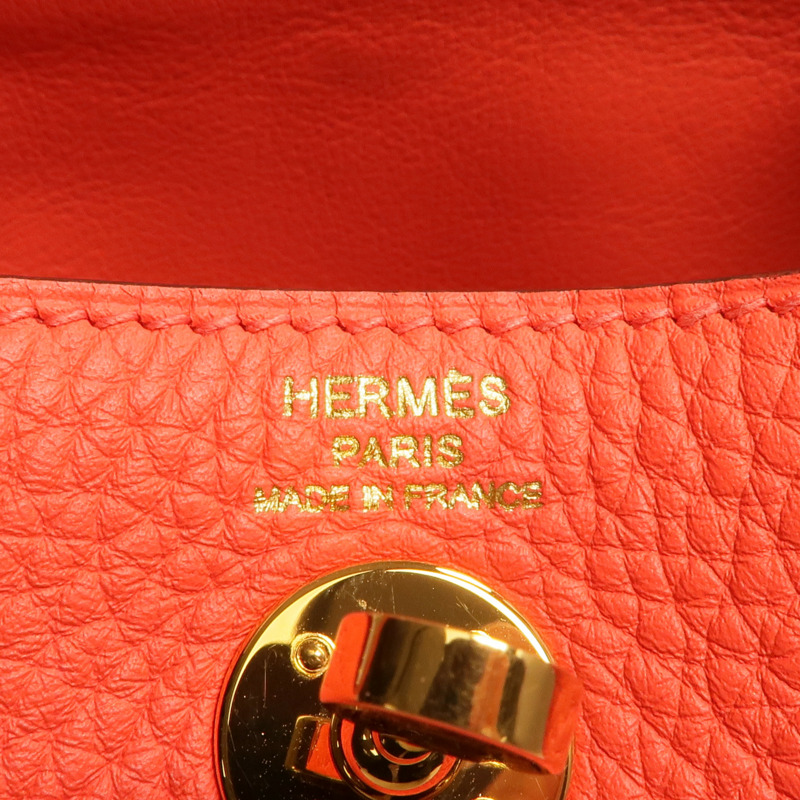 HERMES Clemence皮革Mini Lindy金扣手挽肩背兩用袋Rouge Tomate-6