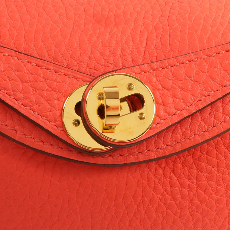 HERMES Clemence皮革Mini Lindy金扣手挽肩背兩用袋Rouge Tomate-8