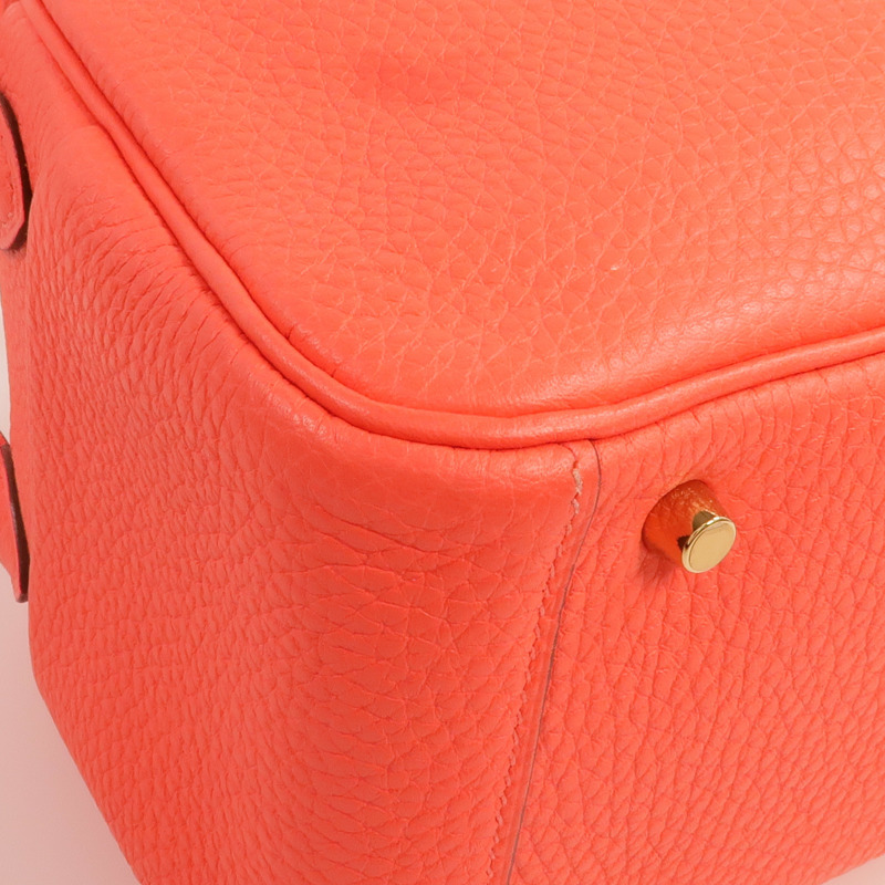 HERMES Clemence皮革Mini Lindy金扣手挽肩背兩用袋Rouge Tomate-12