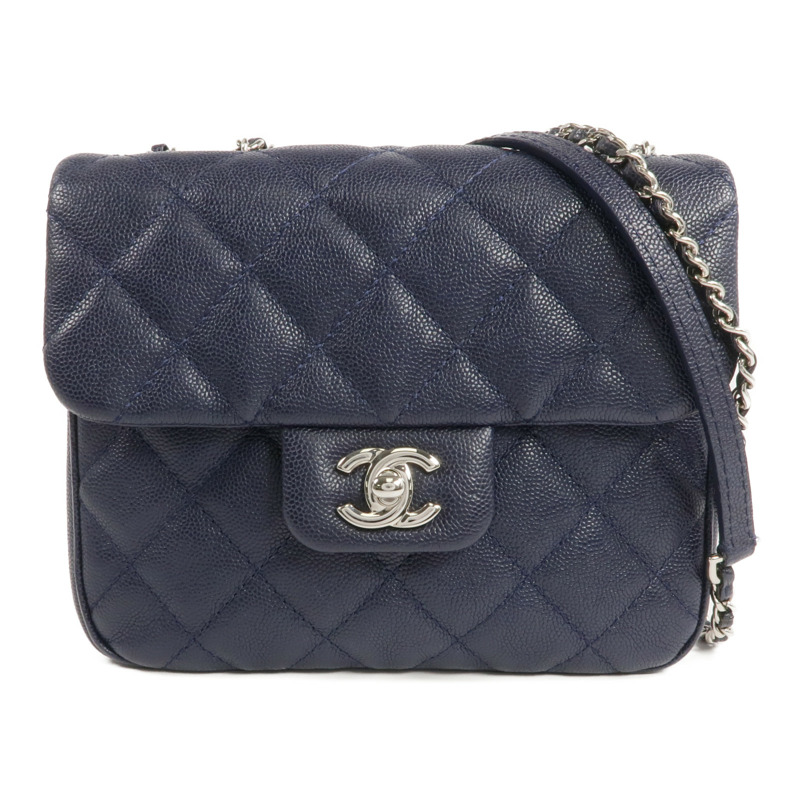 CHANEL 牛皮皮革Chain Shoulder銀扣鏈帶肩背袋-0