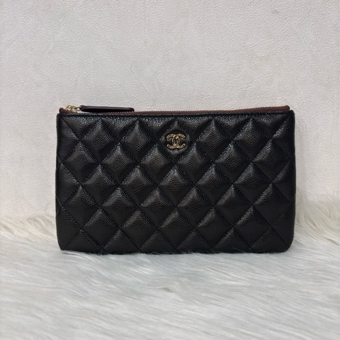 CHANEL AP4101 OCASE 黑色荔枝皮金釦 一字拉鍊 零錢包信用卡包錢包萬用包 可放手機千鈔IPHONE