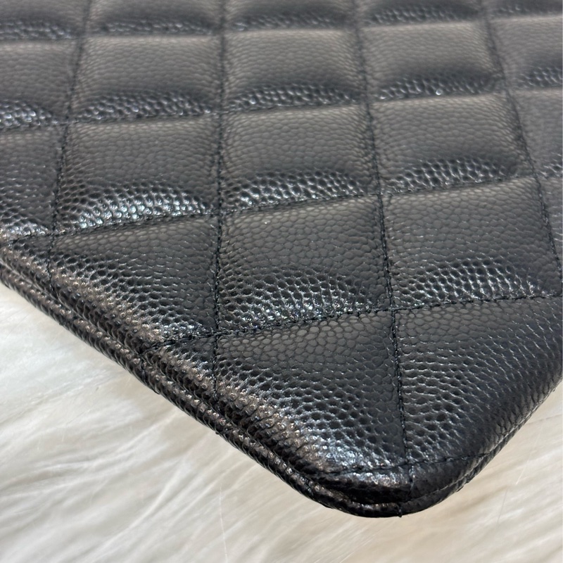 CHANEL AP4101 OCASE 黑色荔枝皮金釦 一字拉鍊 零錢包信用卡包錢包萬用包 可放手機千鈔IPHONE-9