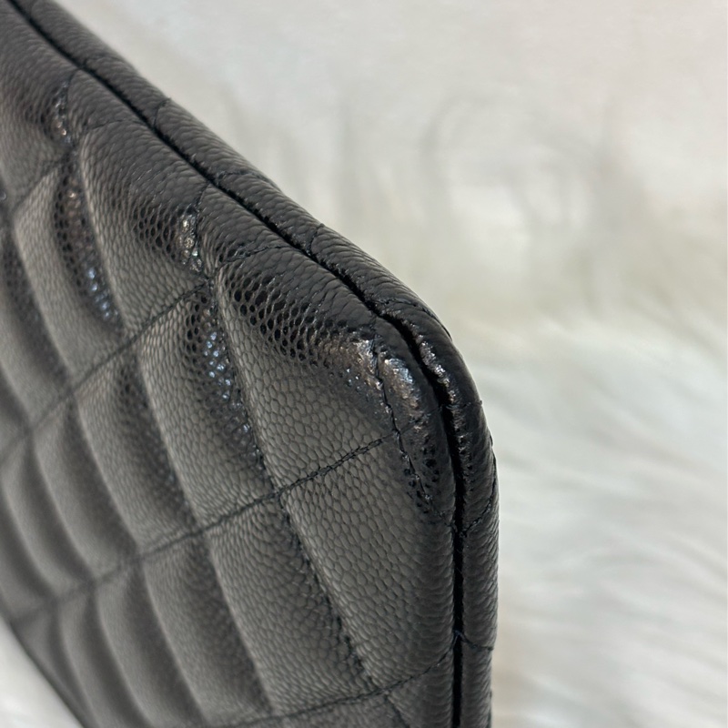 CHANEL AP4101 OCASE 黑色荔枝皮金釦 一字拉鍊 零錢包信用卡包錢包萬用包 可放手機千鈔IPHONE-13