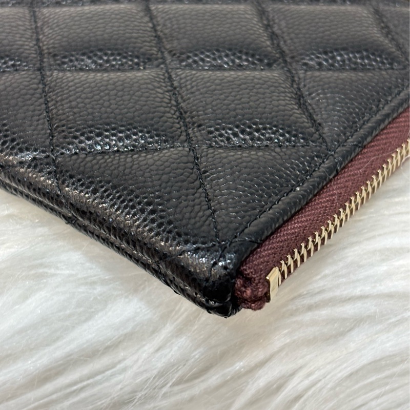 CHANEL AP4101 OCASE 黑色荔枝皮金釦 一字拉鍊 零錢包信用卡包錢包萬用包 可放手機千鈔IPHONE-14