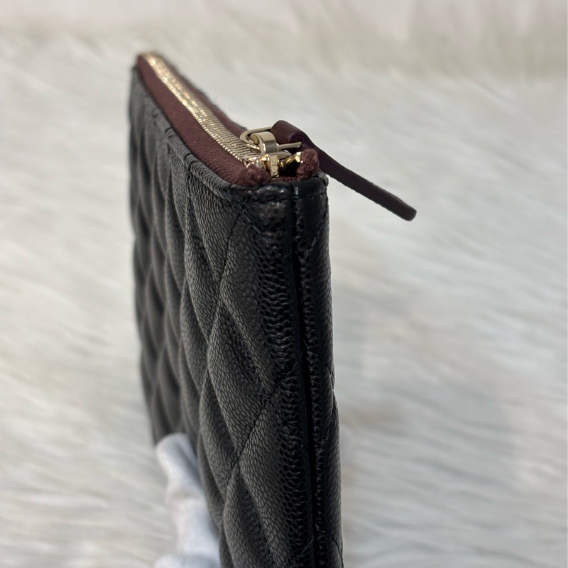 CHANEL AP4101 OCASE 黑色荔枝皮金釦 一字拉鍊 零錢包信用卡包錢包萬用包 可放手機千鈔IPHONE-21